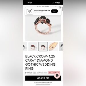 Black Diamonds NYC Gothic Wedding ring 💍 🐦‍⬛🥀